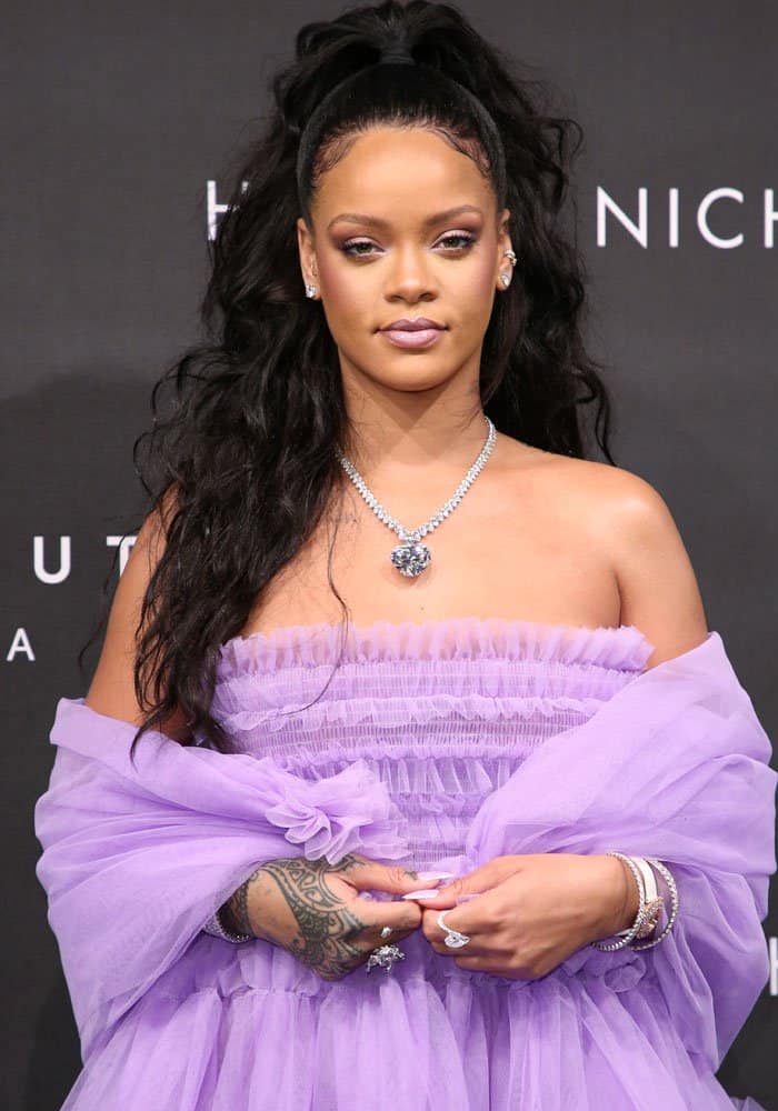 Rihanna wore a tulle A-line dress from Molly Goddard at the Fenty Beauty by Rihanna Launch held at Harvey Nichols