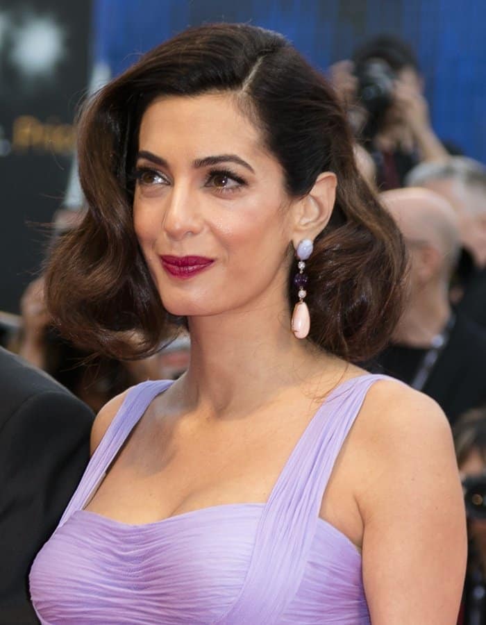 Amal Clooney wearing gorgeous Lorraine Schwartz earrings at the Suburbicon premiere in Venice.