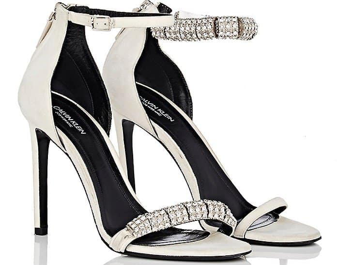 Calvin Klein 205W39NYC "Camelle" crystal-embellished sandals in white suede