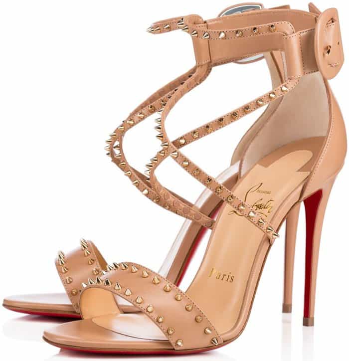 Christian Louboutin "Choca Spikes" sandals in nude leather
