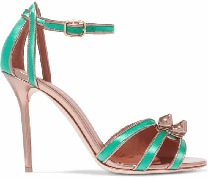 Malone Souliers "Eunice" metallic leather-trimmed satin sandals