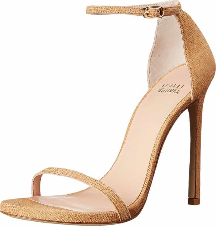 Stuart Weitzman "Nudist" sandals in pan goose bump nappa