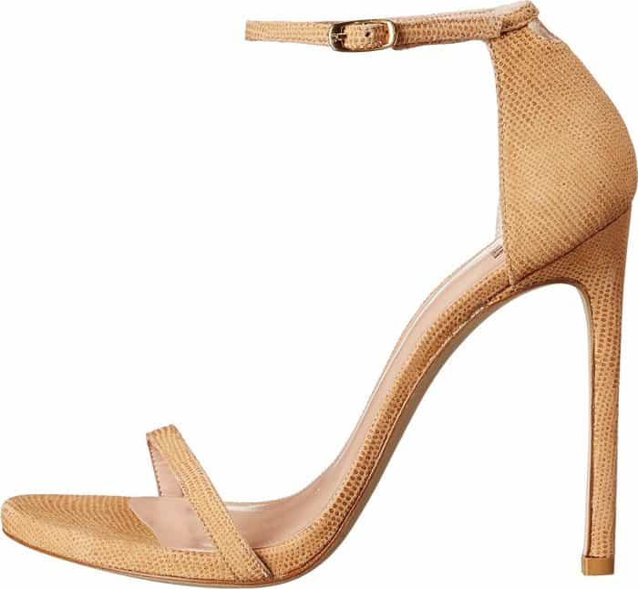 Stuart Weitzman "Nudist" sandals in pan goose bump nappa