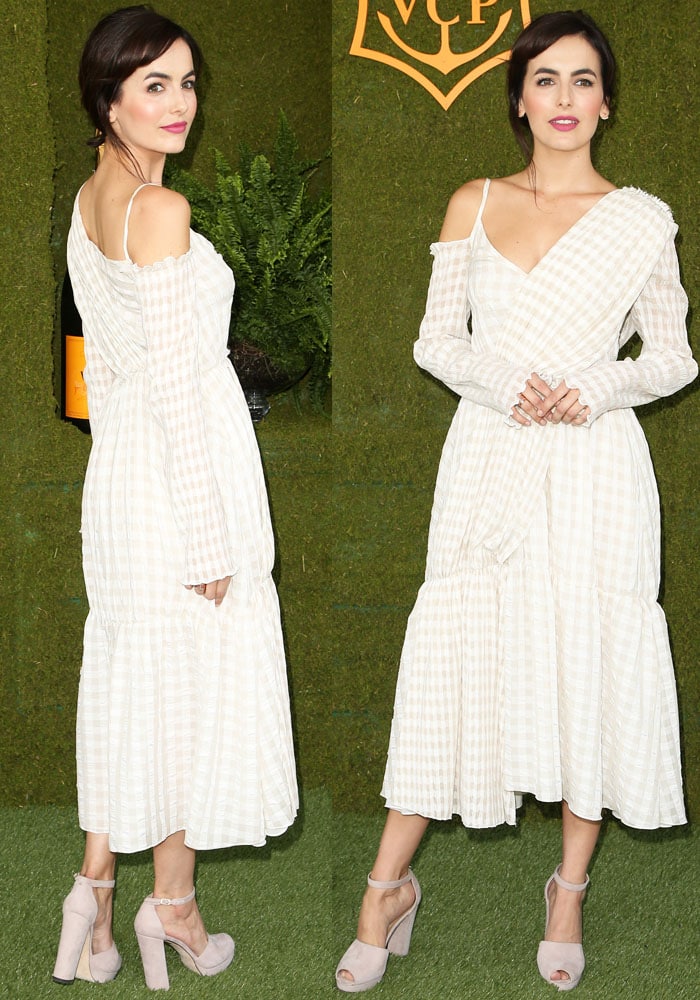 Camilla Belle makes a fresh entrance in a ruched gingham dress from Adeam's Resort 2018 collection