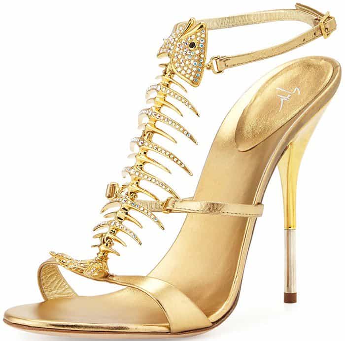 Giuseppe Zanotti Crystal Fishbone Metallic Sandal