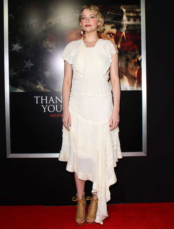 Haley Bennett looking effortlessly feminine in Chloé at the ‘Thank You For Your Service’ LA premiere held at the Regal LA Live Stadium 14 Theatres in Los Angeles on October 23, 2017