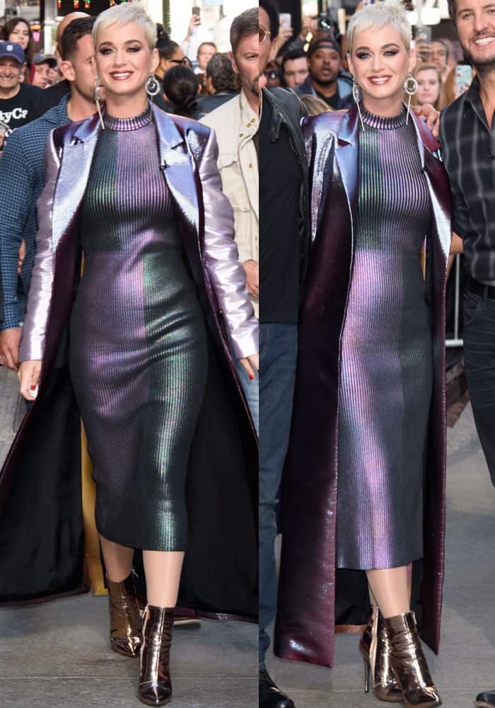 Katy cuts a cool image in an all-metallic look