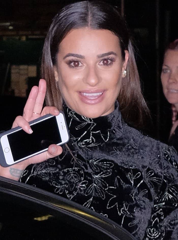 Lea Michele leaves the "Watch What Happens Live" with Andy Cohen show in Manhattan on October 12, 2017