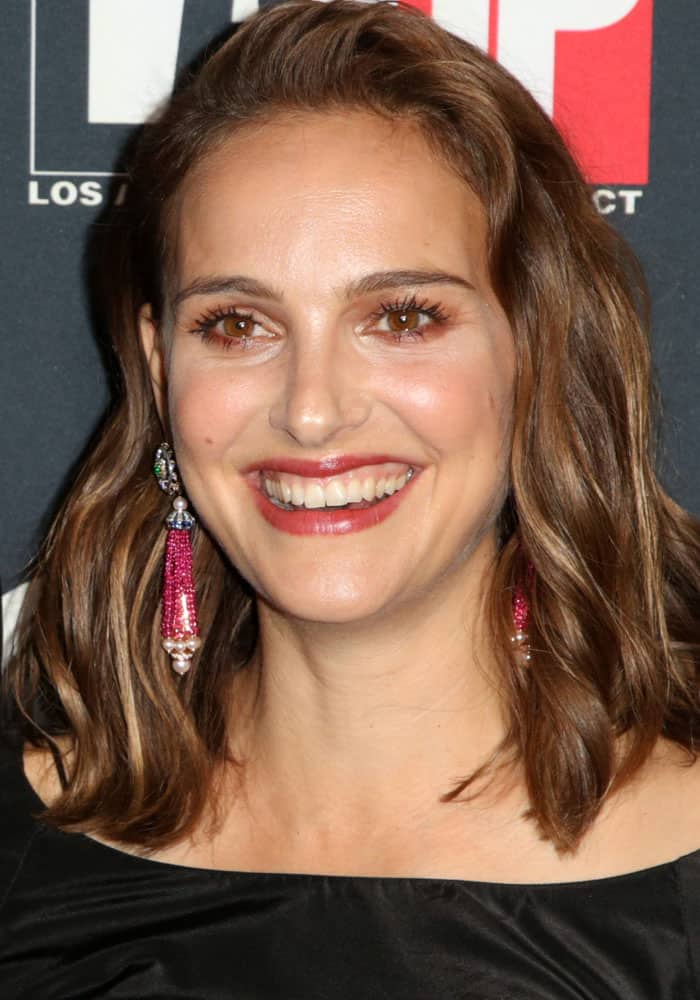 Natalie Portman brought to the monochromatic ensemble with her dazzling, colorful Van Cleef & Arpels earrings at L.A. Dance Project's annual gala