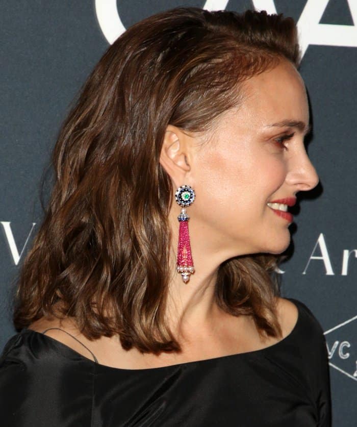 Natalie Portman wearing beaded earrings at the L.A. Dance Project Gala.
