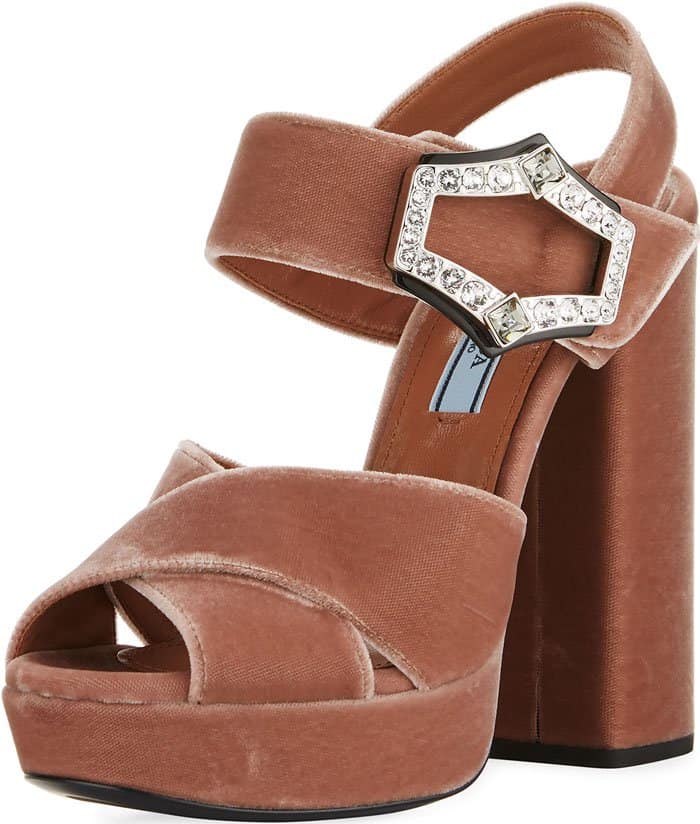 Prada jeweled-buckle velvet platform sandals