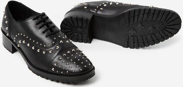 The Kooples Studded Black Leather Derby Shoes