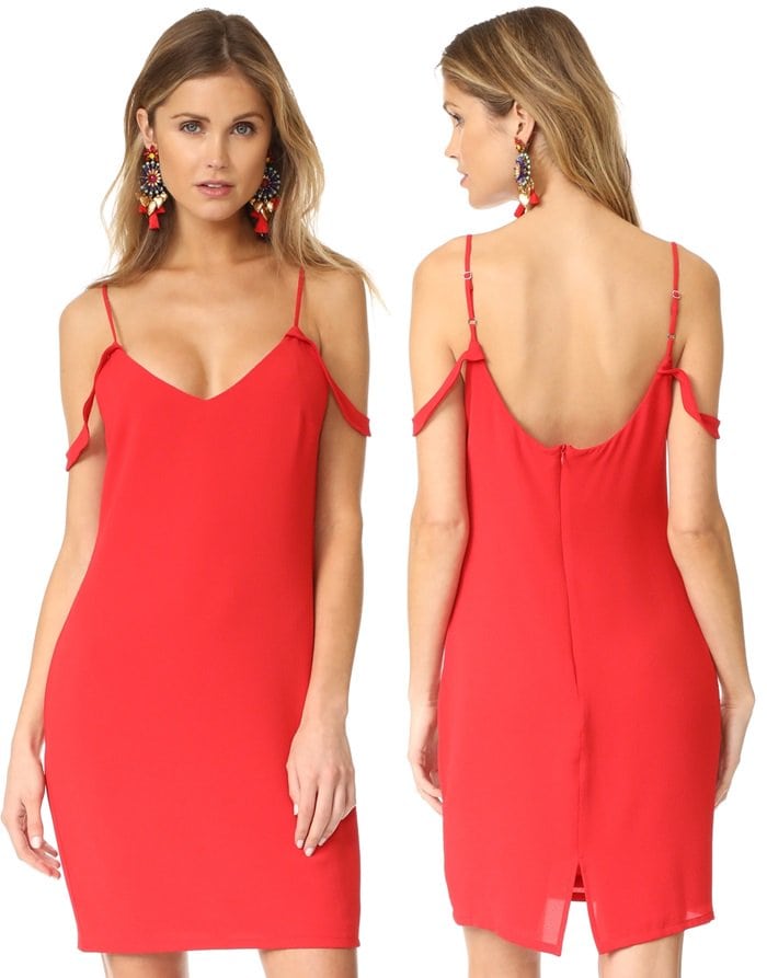 A slinky WAYF dress in an off-shoulder profile.