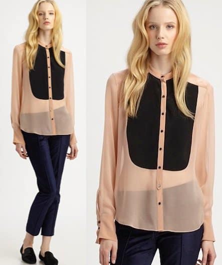 Elizabeth and James Silk "Odin" Tuxedo Shirt in Blush/Black