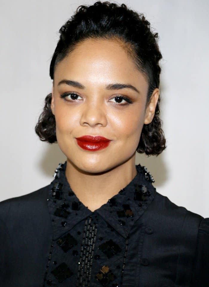 Tessa Thompson wearing a Bottega Veneta Resort 2018 dress and black pointy-toe pumps at the Hammer Museum 15th Annual Gala in the Garden