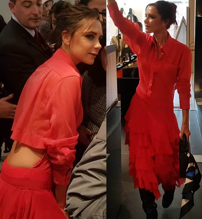 Victoria Beckham wearing a look from her own Autumn/Winter 2017 collection during an Estee Lauder event in Dublin