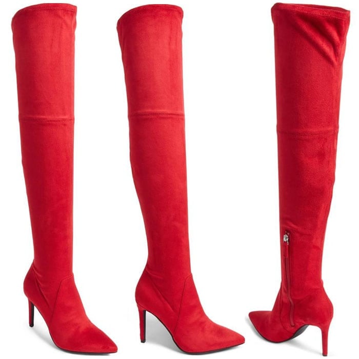 BP. "Fab Nara" Thigh-High Boots in Red Stretch Faux Suede