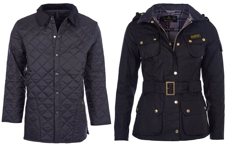 Men's Barbour Liddesdale Quilted Jacket and Women's Barbour International Wax Jacket.