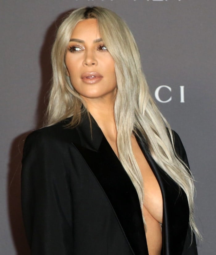 Kim Kardashian looking super sexy in a vintage Tom Ford for Gucci outfit at the 2017 LACMA Art + Film Gala presented by Gucci at LACMA in Los Angeles on November 4, 2017