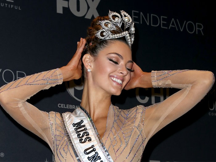 Miss South Africa and Miss Universe 2017 Demi-Leigh Nel-Peters posing in the press room after winning the 2017 Miss Universe Pageant held at The Axis at Planet Hollywood Resort & Casino in Las Vegas, Nevada, on November 26, 2017.