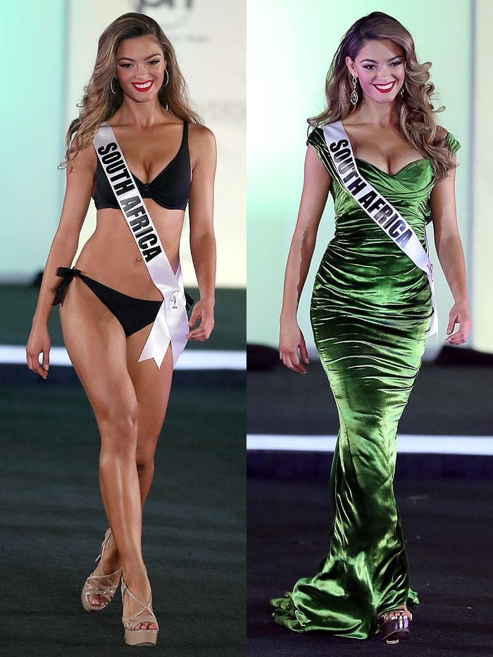 Demi-Leigh Nel-Peters' swimsuit and evening gown during the 2017 Miss Universe Preliminary Competition.