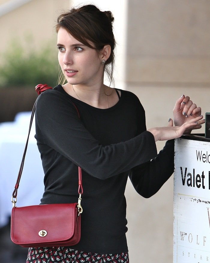 Emma Roberts toting a cute red Coach Legacy leather 'Penny' shoulder purse