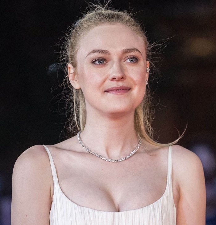 Dakota Fanning looks beautiful in a white gown at the premiere of her new film 'Please Stand By' at the 12th Rome Film Fest in Rome, Italy, on October 31, 2017