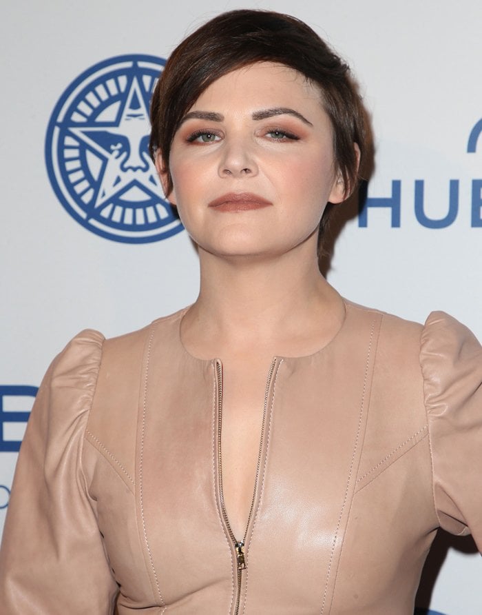 Ginnifer Goodwin wearing a nude leather dress at the screening of 'Obey The Giant'.