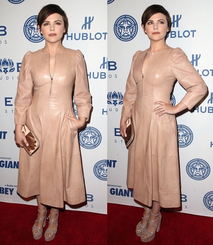 Ginnifer Goodwin attends 'Obey Giant' screening in a leather dress.