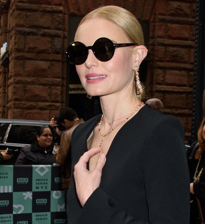 Kate Bosworth wearing an all black ensemble at AOL Build.