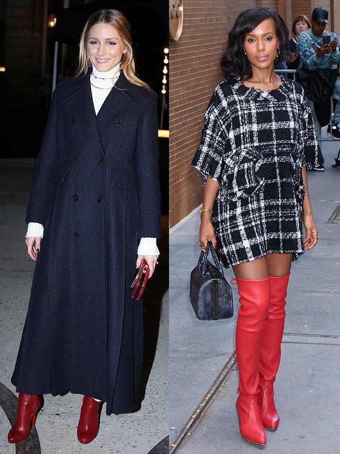 Olivia Palermo and Kerry Washington in red boots.