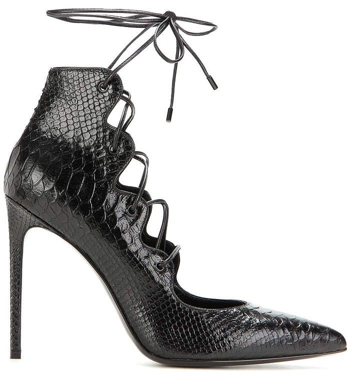 Saint Laurent "Paris" Python-Embossed Lace-Up Pumps