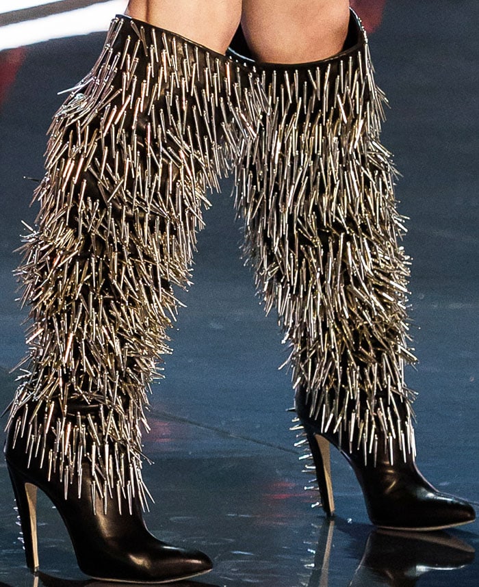 Brian Atwood echoes the Balmain aesthetic with metal-embellished boots