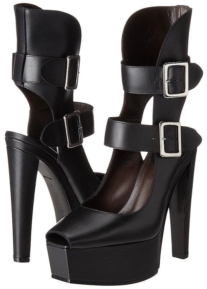 Vera Wang Double-Buckled Peep-Toe Platform Pumps