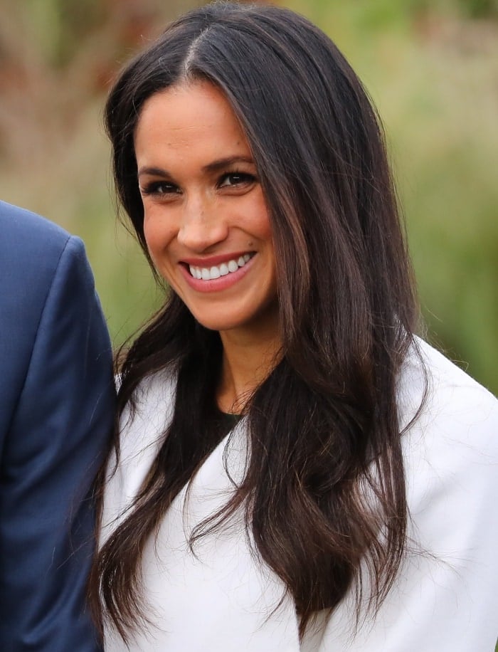 Meghan Markle wearing a Line coat, a P.A.R.O.S.H. dress and Aquazzura "Matild" pumps