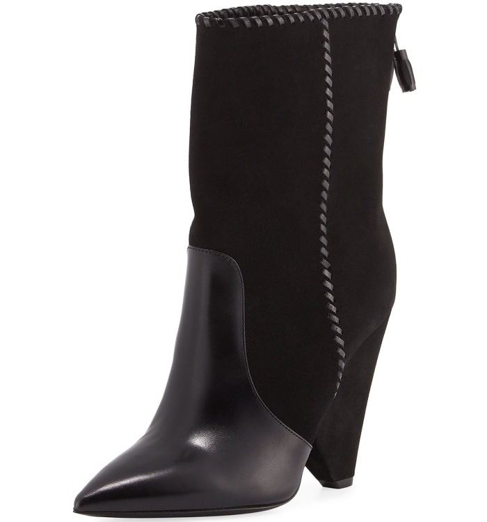 Saint Laurent "Niki" mixed leather mid-calf boots