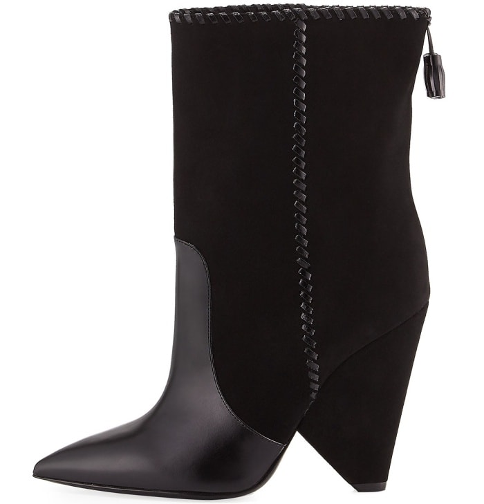 Saint Laurent "Niki" mixed leather mid-calf boots