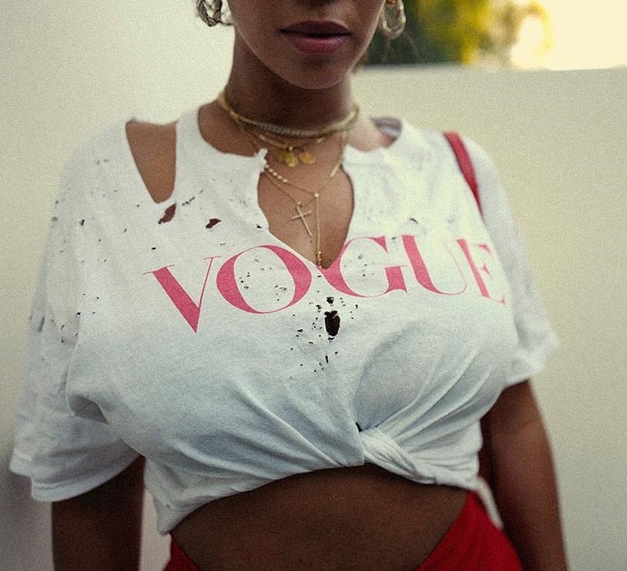 Beyonce showing off her curves in a ripped ‘Vogue’ T-shirt