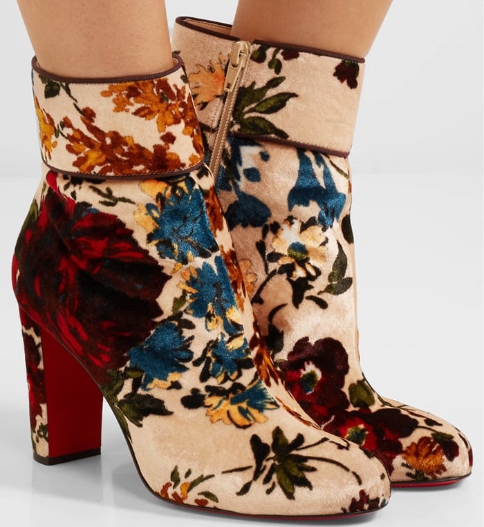  Christian Louboutin Moulamax 85 floral-print velvet ankle boots