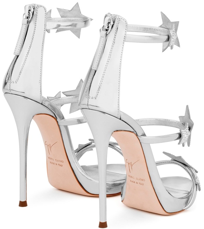 Giuseppe Zanotti 'Harmony Star' mirrored silver sandal with three straps and stars