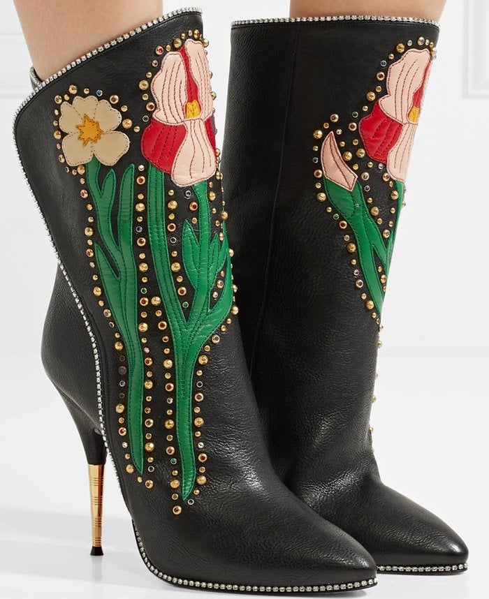 Gucci Fosca appliquéd embellished textured-leather ankle boots