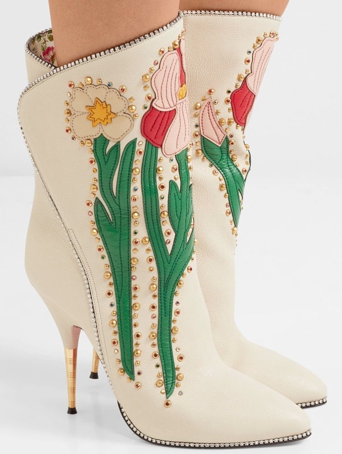 Gucci 'Fosca' appliquéd embellished textured-leather ankle boots