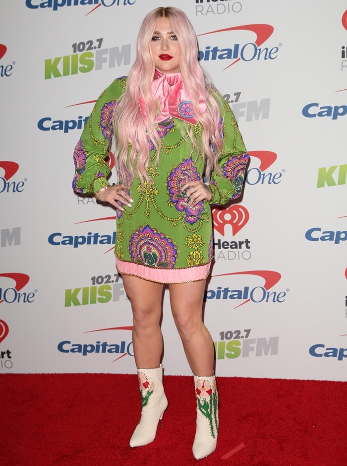 Kesha wearing head-to-toe Gucci in the press room at 102.7 KIIS FM’s 2017 Jingle Ball presented by Capital One at The Forum in Inglewood, California, on December 1, 2017