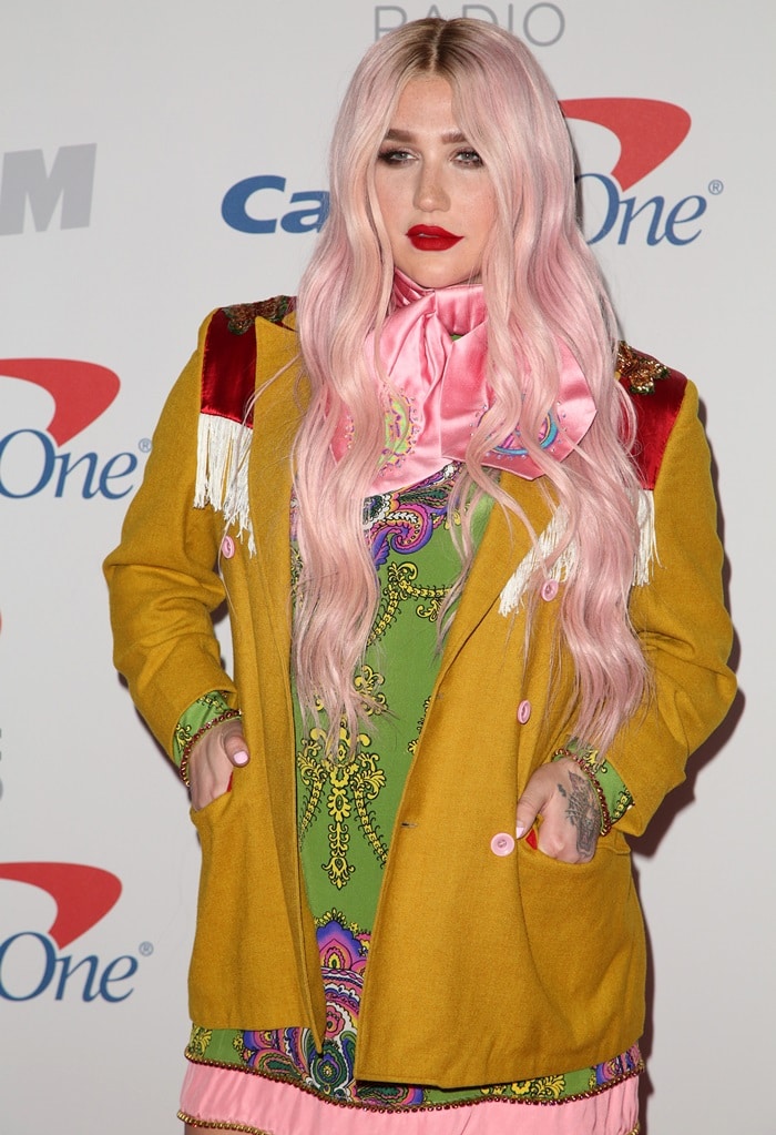 Kesha wearing head-to-toe Gucci in the press room at 102.7 KIIS FM’s 2017 Jingle Ball presented by Capital One at The Forum in Inglewood, California, on December 1, 2017