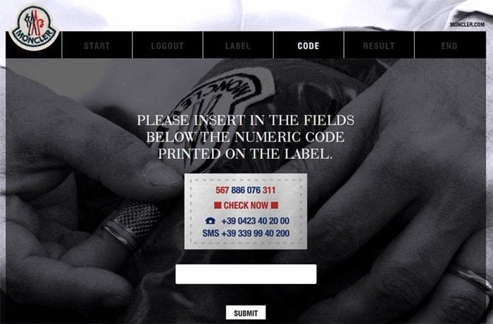 Take advantage of Moncler's code checker tool