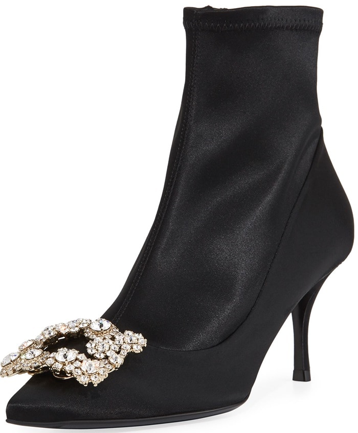 Roger Vivier Stretch-Satin Crystal Buckle Boot