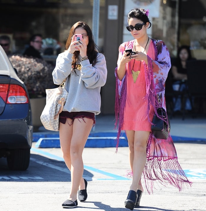 Vanessa Hudgens leaving a nail salon in Studio City with her sister Stella Hudgens