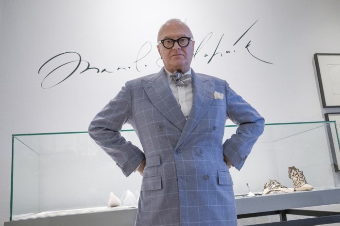 Manolo Blahnik visits "The Art of Shoes" exhibition in Madrid, Spain