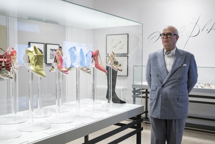Manolo Blahnik visits "The Art of Shoes" exhibition in Madrid, Spain