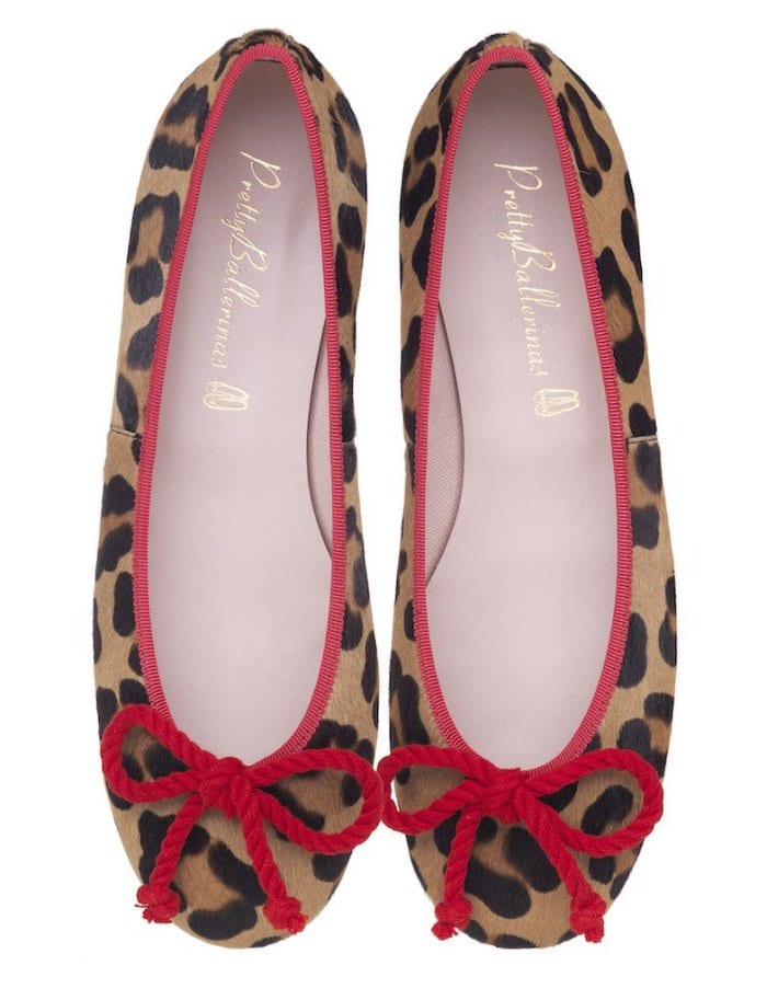 Pretty Ballerinas "Rosario" leopard-print flats with red trim